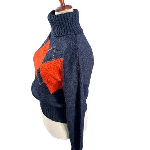 Tommy Hilfiger Navy Red Argyle British Heritage Cozy Holiday Turtleneck (Size L) - Picture 4 of 16